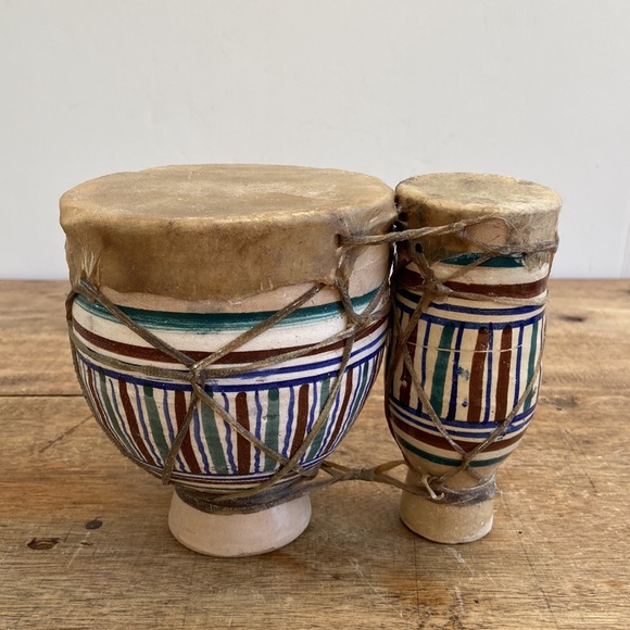 Vintage Moroccan Small Ceramic Drum Set - Picture 4 of 10